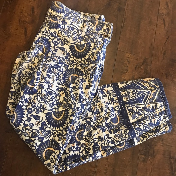 Tory Burch Paisley Blue White and Peach Capris Pants - Picture 2 of 14